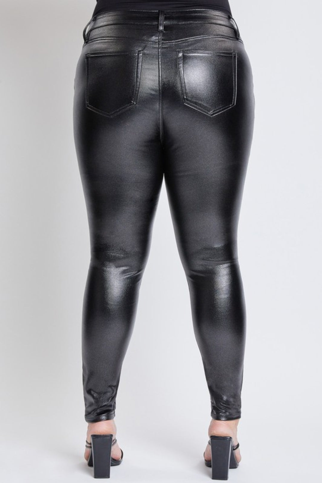 YMI Juniors & Junior PLUS High-Rise Metallic Black Skinny Jeans