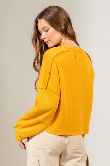 Gold Honey Waffle Henley Long Sleeve Top