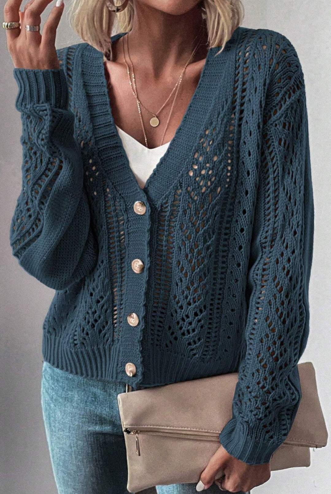 Blue Button Down Cardigan Sweater