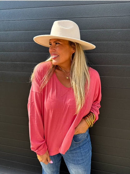 Blakeley Rusty Rose Slouchy Boyfriend Long Sleeve Top